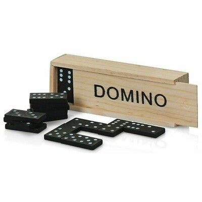 28Pc Traditional Dominoes Set Wooden Box Toy Classic Game Kids Black White Dots