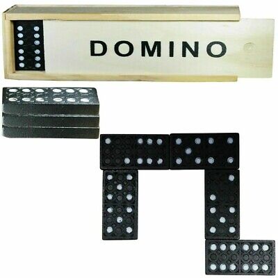 28Pc Traditional Dominoes Set Wooden Box Toy Classic Game Kids Black White Dots