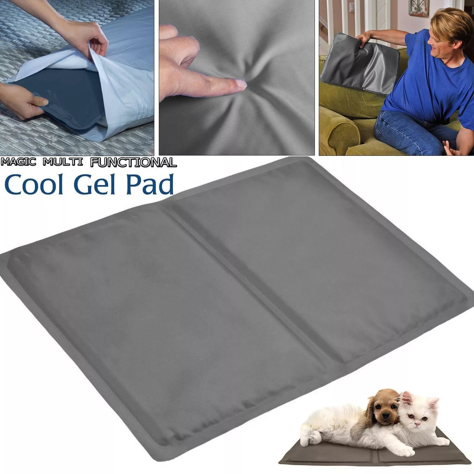 2-Pack Grey Cooling Gel Pillow -, Multipurpose Folding Design, Relief for Sleep, Fevers, Migraines, Hot Flashes, Stress - Absorbs Heat, Enhances Sleep Quality