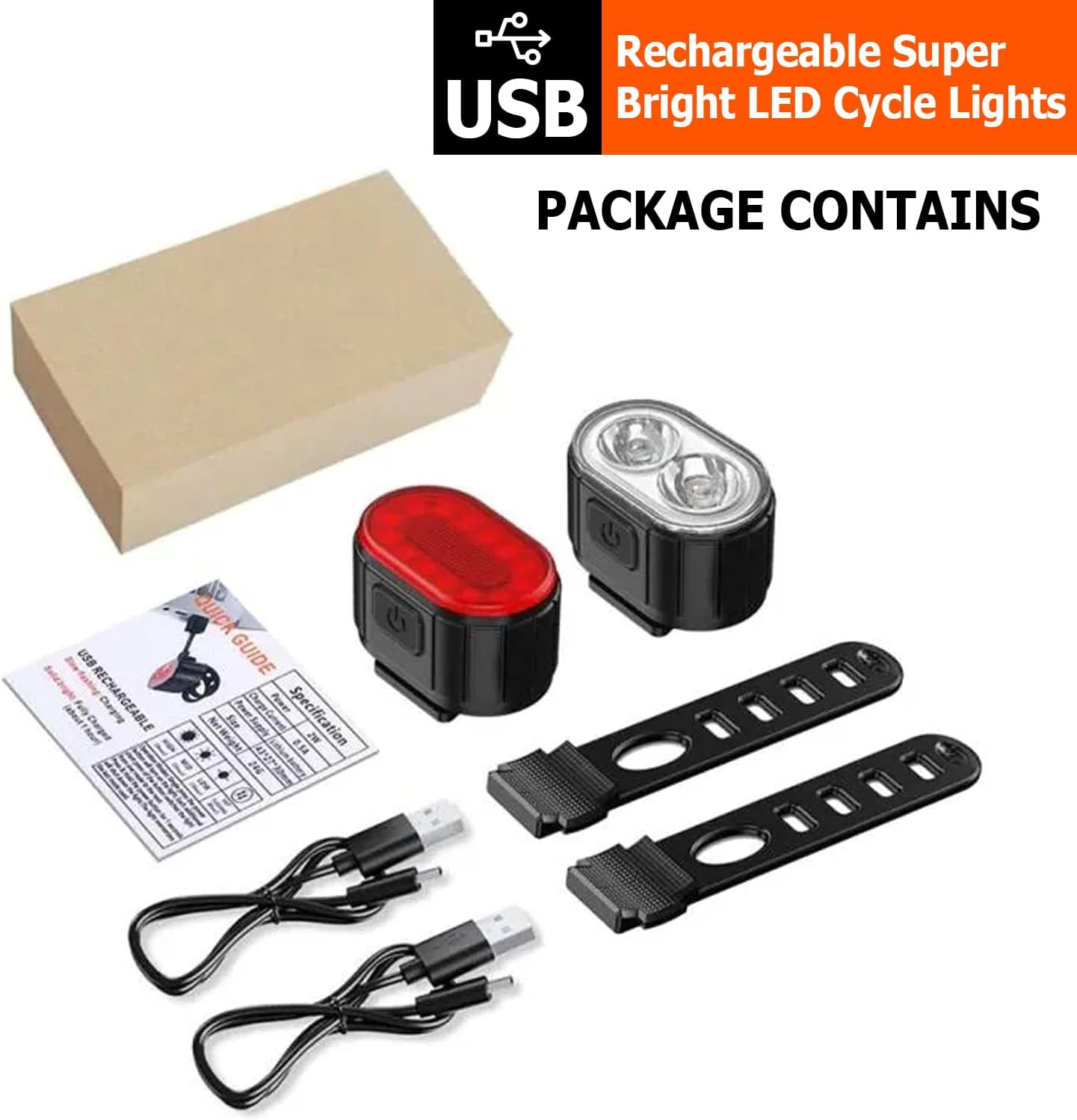Bike Lights, Bicycle bike front rear Led Lights for bicycle bike front and back headlights Taillights, USB Rechargeable Waterproof Super Bright LED light for Bike Bicycle front and rear safety Lights
