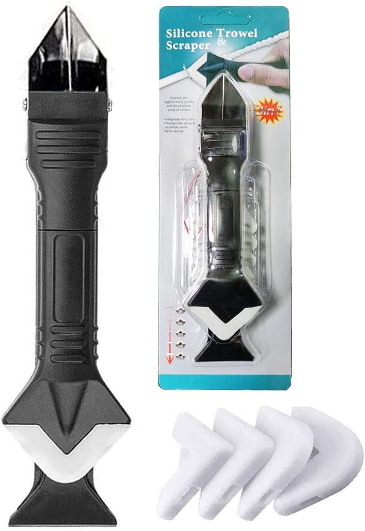 3 in 1 Silicone Caulking Tool with 4 Reusable Pads - Perfect for Kitchen, Bathroom, Window, and Sink Joint - Sealant Finishing, Grout Scraper, and More