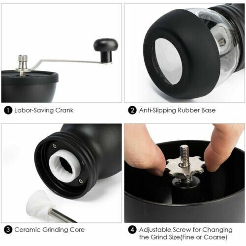 Manual Coffee Bean Grinder Hand Mill Adjustable Coarseness Ceramic Burr Spice