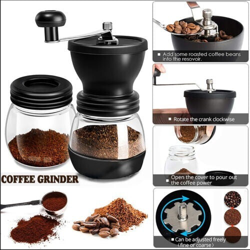 Manual Coffee Bean Grinder Hand Mill Adjustable Coarseness Ceramic Burr Spice