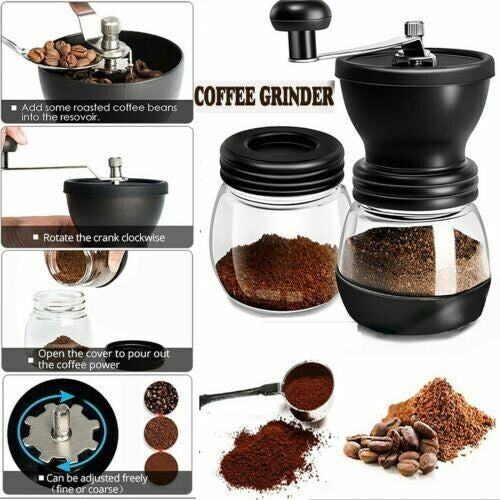 Manual Coffee Bean Grinder Hand Mill Adjustable Coarseness Ceramic Burr Spice