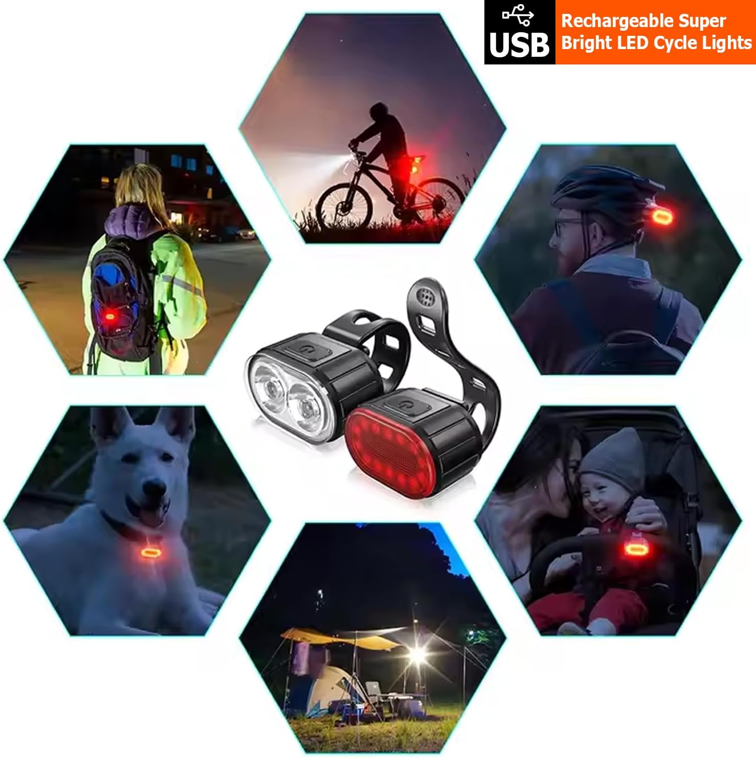 Bike Lights, Bicycle bike front rear Led Lights for bicycle bike front and back headlights Taillights, USB Rechargeable Waterproof Super Bright LED light for Bike Bicycle front and rear safety Lights