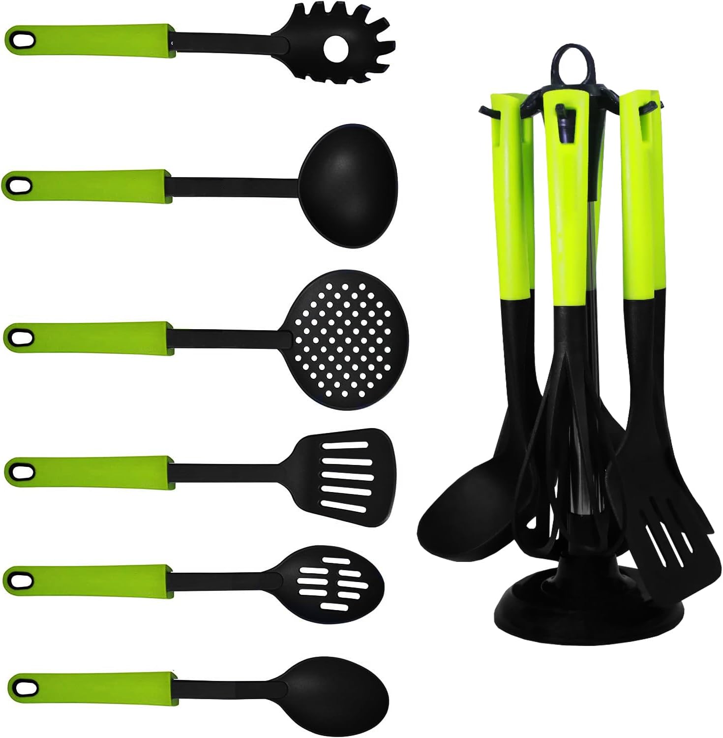 7PCS Nylon Kitchen Utensils Set – Non-Stick Heat Resistant Cooking Tools, Includes Slotted Spatula, Serving Spoon, Soup Ladle, Spatulas, Slotted Spoon, Spaghetti Server for Home & Kitchen Use