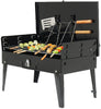 Black Iron Charcoal BBQ Grill with Accessories Portable Folding Perfect for Outdoor Barbecue Adjustable Height Garden Decking Camping Beach Patio