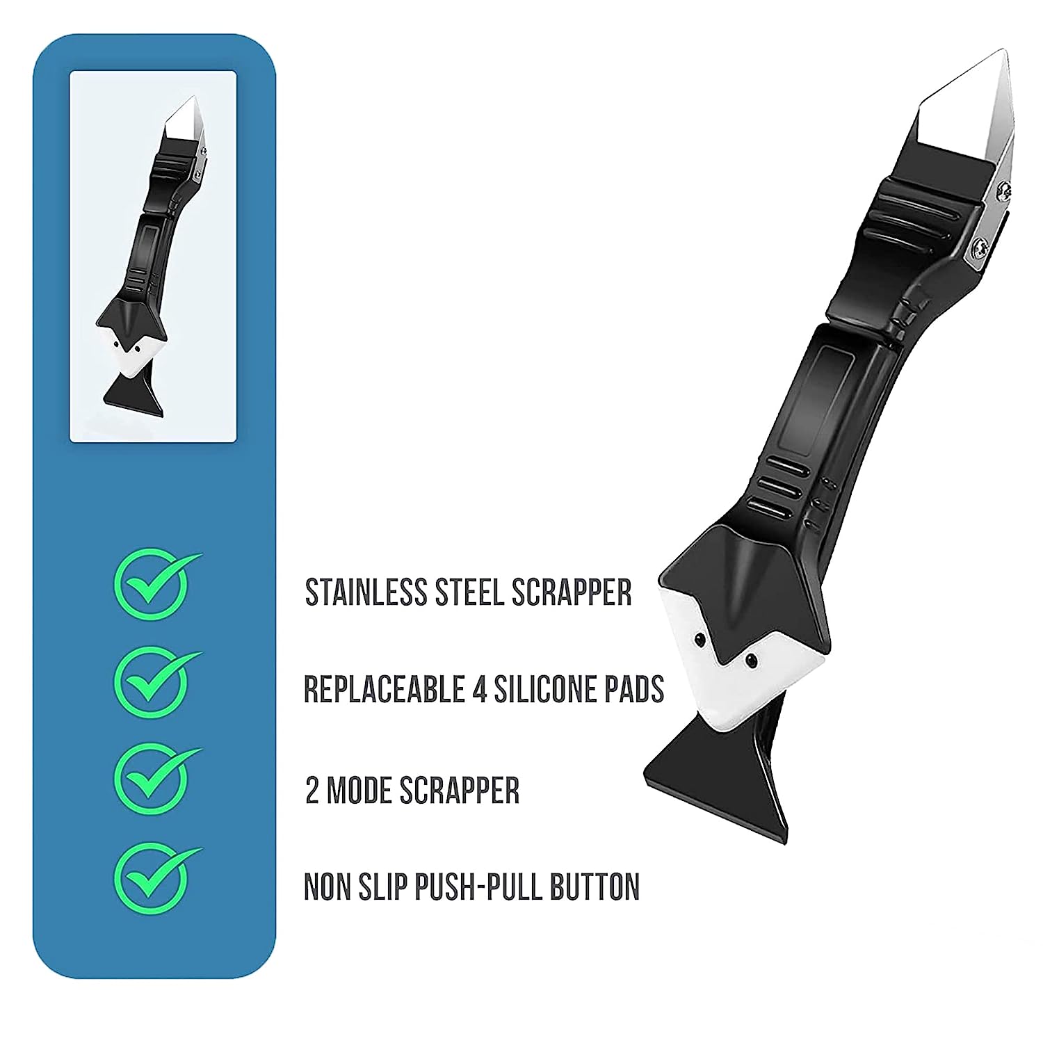 3 in 1 Silicone Caulking Tool with 4 Reusable Pads - Perfect for Kitchen, Bathroom, Window, and Sink Joint - Sealant Finishing, Grout Scraper, and More