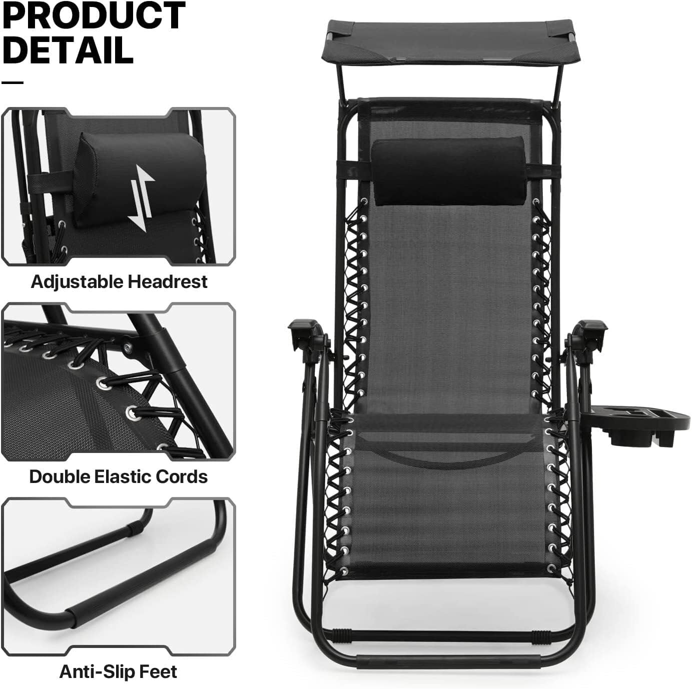 Zero Gravity Folding Sun Lounger with Reclining Seat, Cup Holder, and Canopy - Relax in Style and Comfort