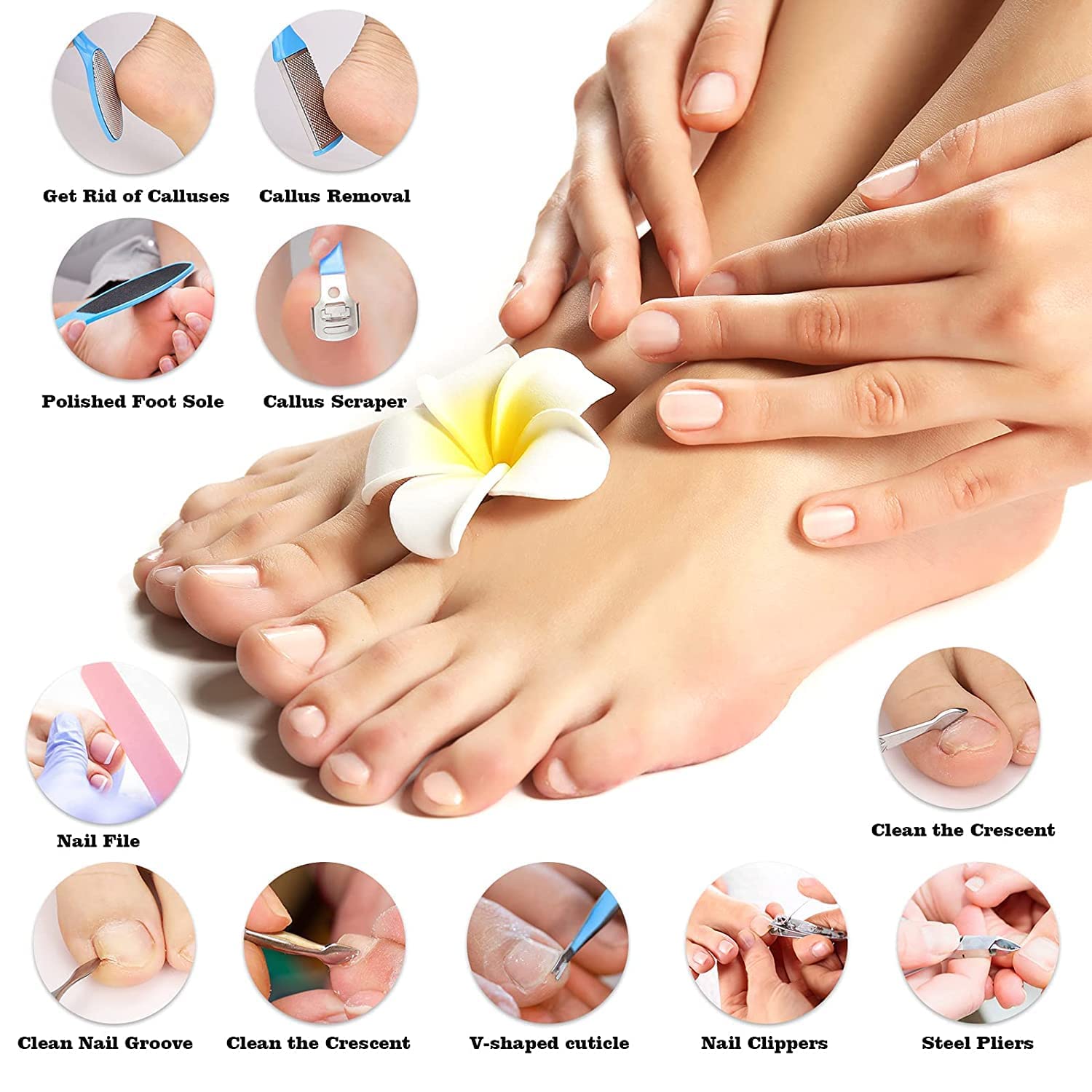 Professional 6-Piece Home Pedicure Kit - Callus Remover, Foot Corn Remover, and Nail File - Effectively Removes Hard, Cracked, and Dead Skin Cells for Soft and Smooth Feet