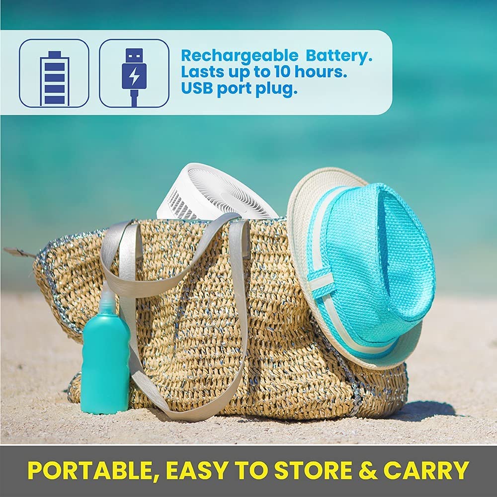 Folding Fan Portable Travel Fan Rechargeable Battery 10-Hour Life Super Quiet Cordless & Desk Extendable Floor and Table Fan