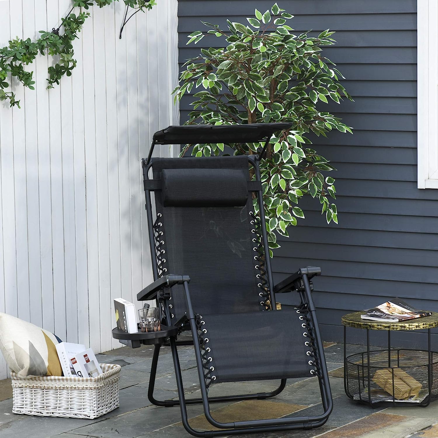Zero Gravity Folding Sun Lounger with Reclining Seat, Cup Holder, and Canopy - Relax in Style and Comfort