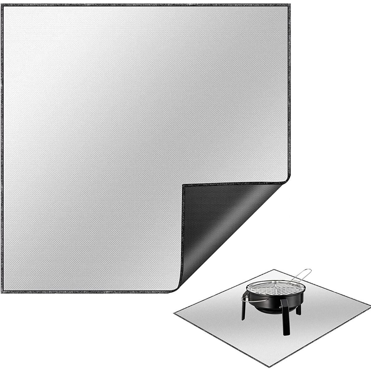 Silver BBQ Fire Pit Mat Fireproof Heat Resistant Mat Deck Patio Outdoor Floor Protector