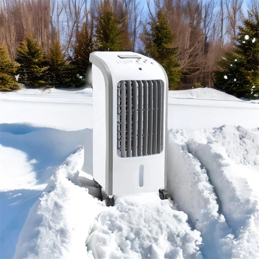White Portable Air Cooler Unit System with 3 Power Settings, Remote Control & Wheels - Fan, Air Cooler & Humidifier in One - Stay Cool and Comfortable All Summer Long