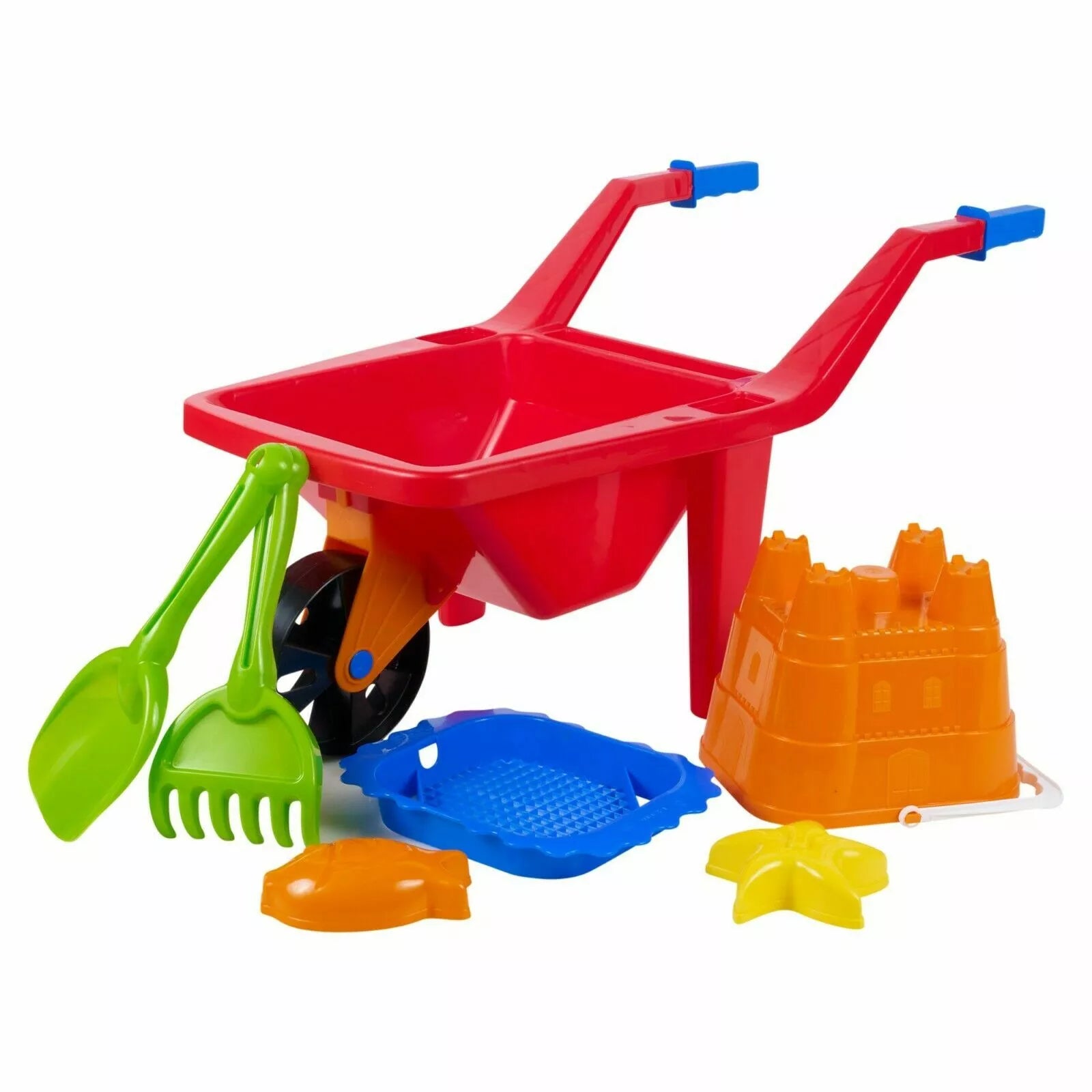 Red Kids Plastic Wheelbarrow Beach Bucket Play Toy Set Sandbox Summer Outdoor Garden