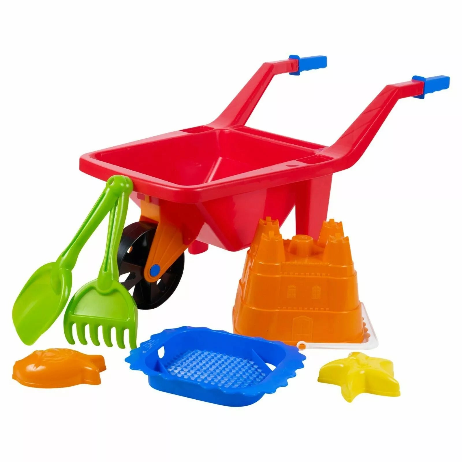 Red Kids Plastic Wheelbarrow Beach Bucket Play Toy Set Sandbox Summer Outdoor Garden