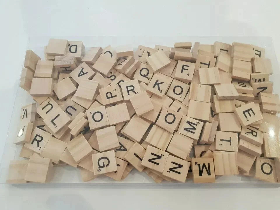 200 Wooden Scrabble Tiles, Wooden Black Letters Boards Crafts Numbers for Board Games, Crafts, ART, DIY Projects, Wall Decore Ideal for Kids Adults Creating Crafts