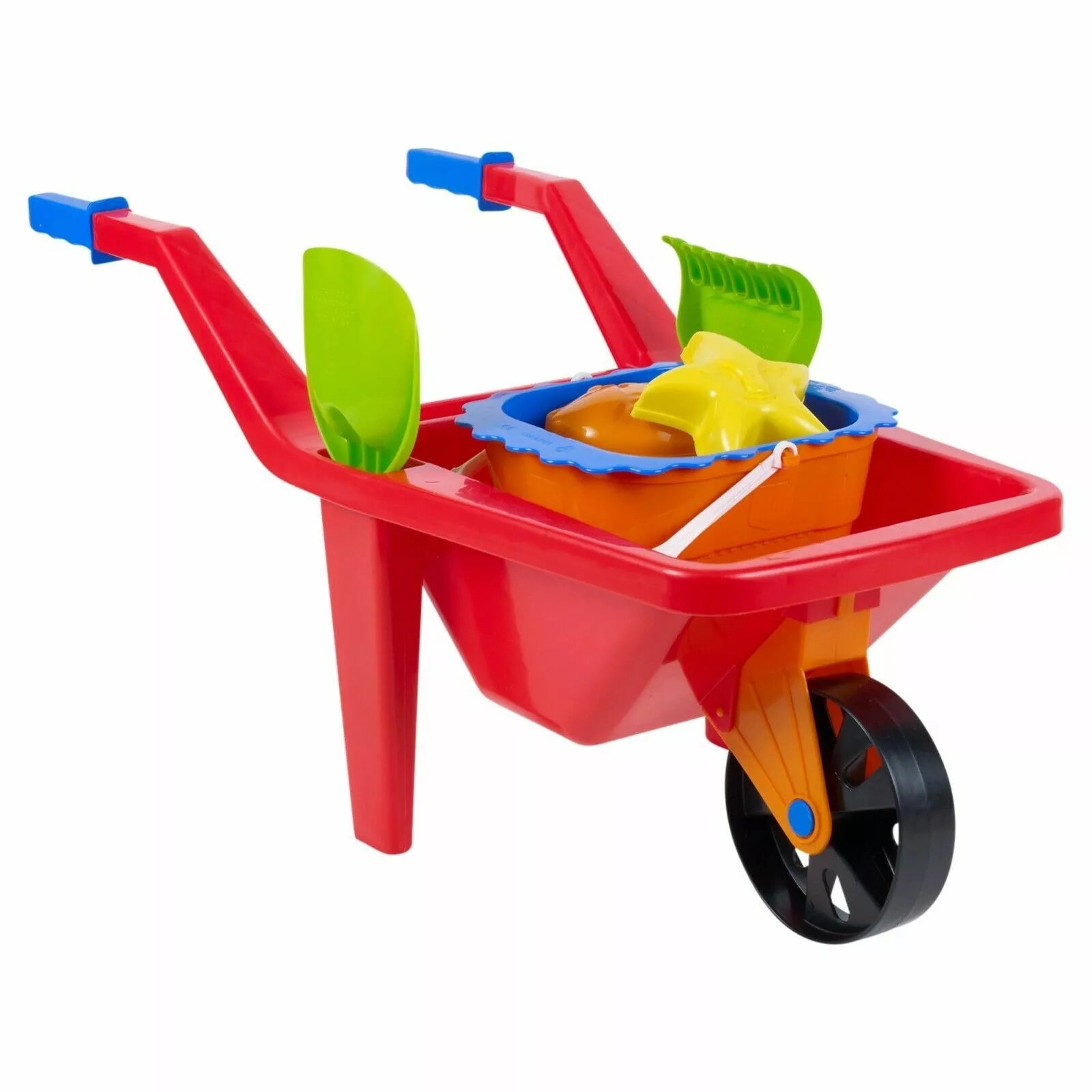 Red Kids Plastic Wheelbarrow Beach Bucket Play Toy Set Sandbox Summer Outdoor Garden