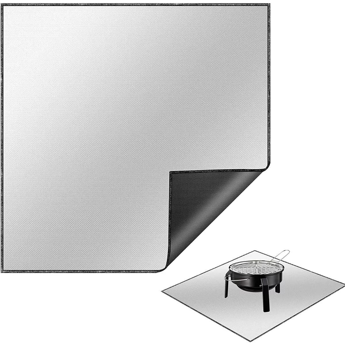 Silver BBQ Fire Pit Mat Fireproof Heat Resistant Mat Deck Patio Outdoor Floor Protector