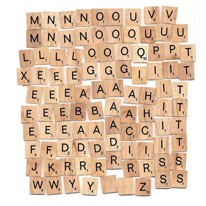 200 Wooden Scrabble Tiles, Wooden Black Letters Boards Crafts Numbers for Board Games, Crafts, ART, DIY Projects, Wall Decore Ideal for Kids Adults Creating Crafts