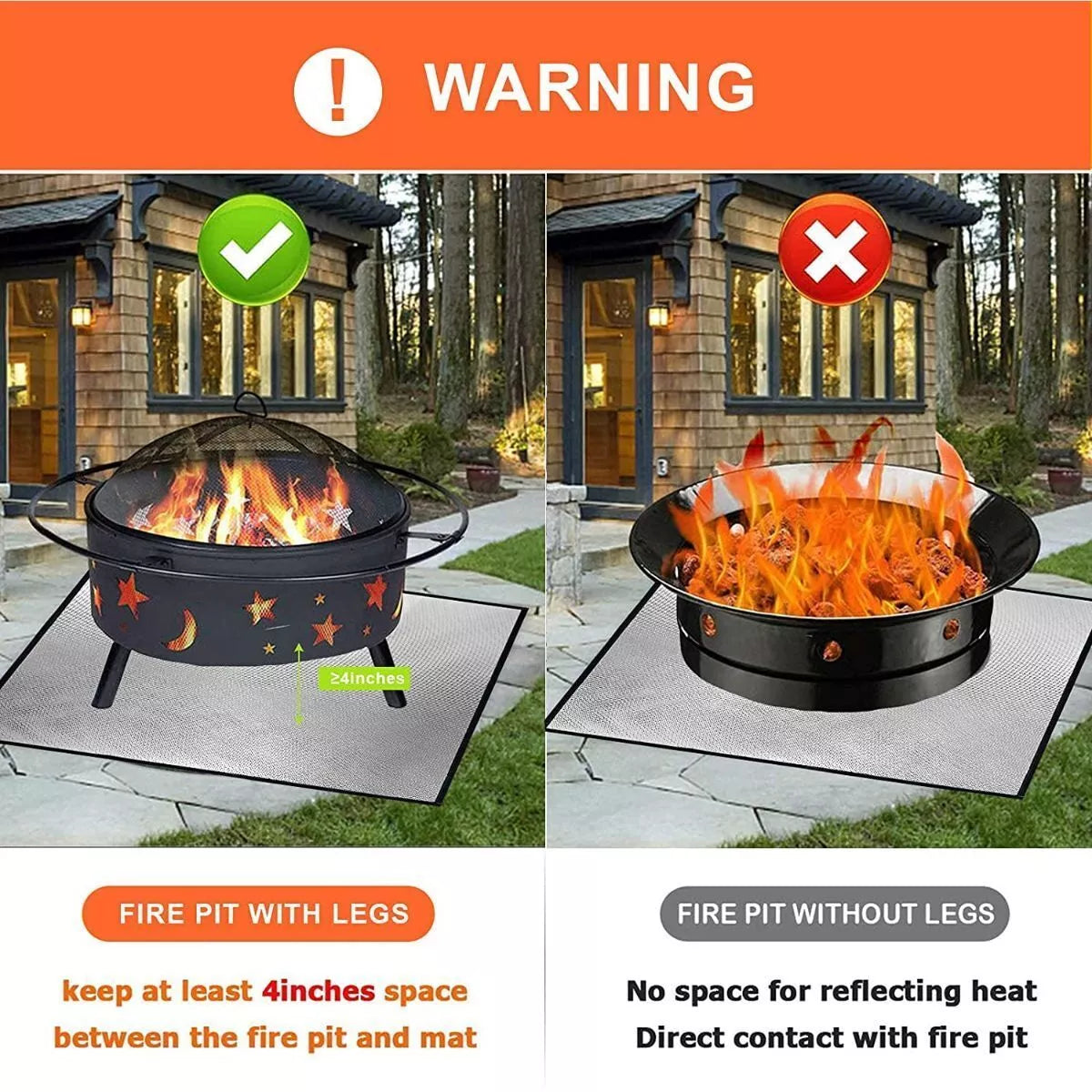 Silver BBQ Fire Pit Mat Fireproof Heat Resistant Mat Deck Patio Outdoor Floor Protector