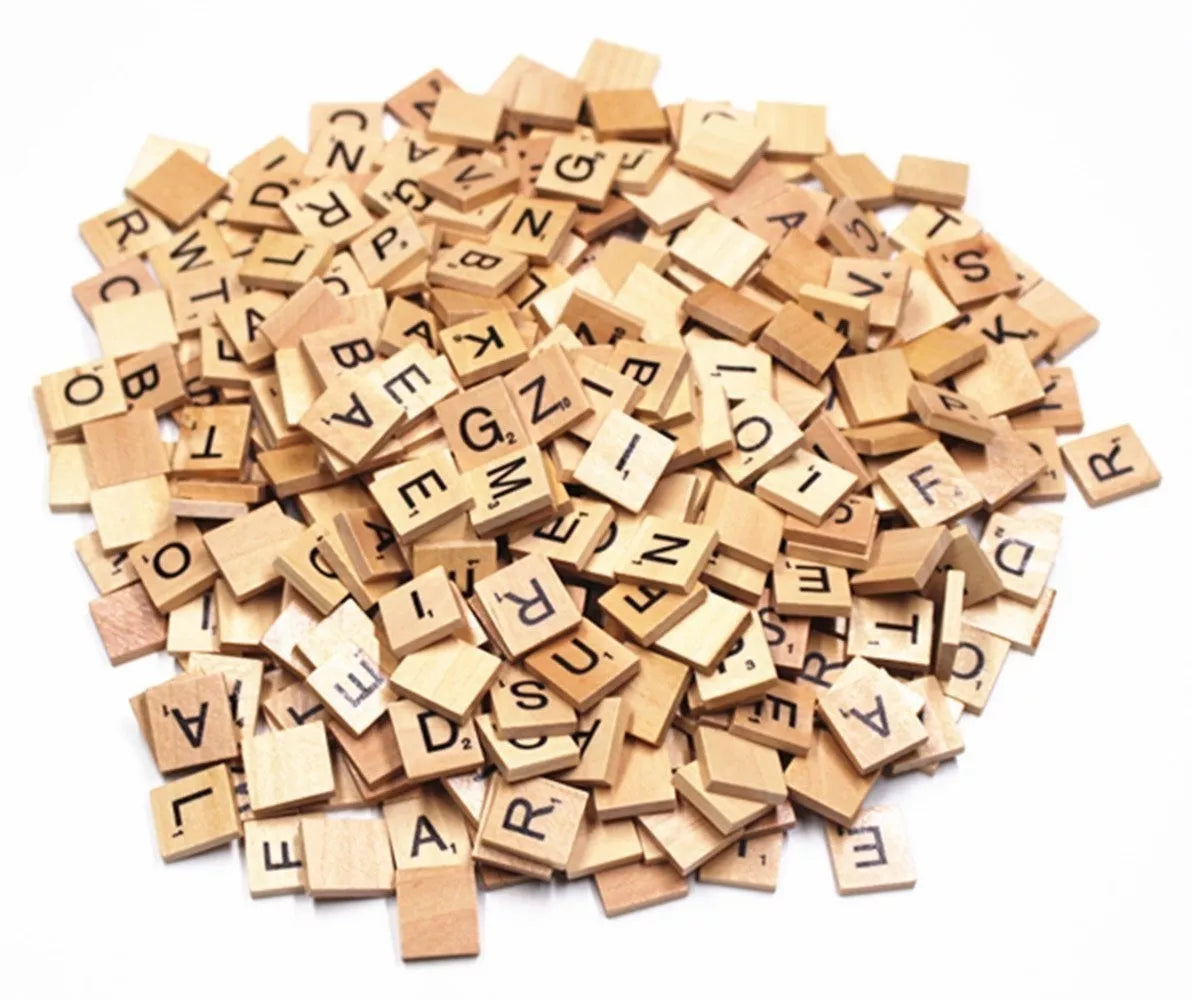 200 Wooden Scrabble Tiles, Wooden Black Letters Boards Crafts Numbers for Board Games, Crafts, ART, DIY Projects, Wall Decore Ideal for Kids Adults Creating Crafts