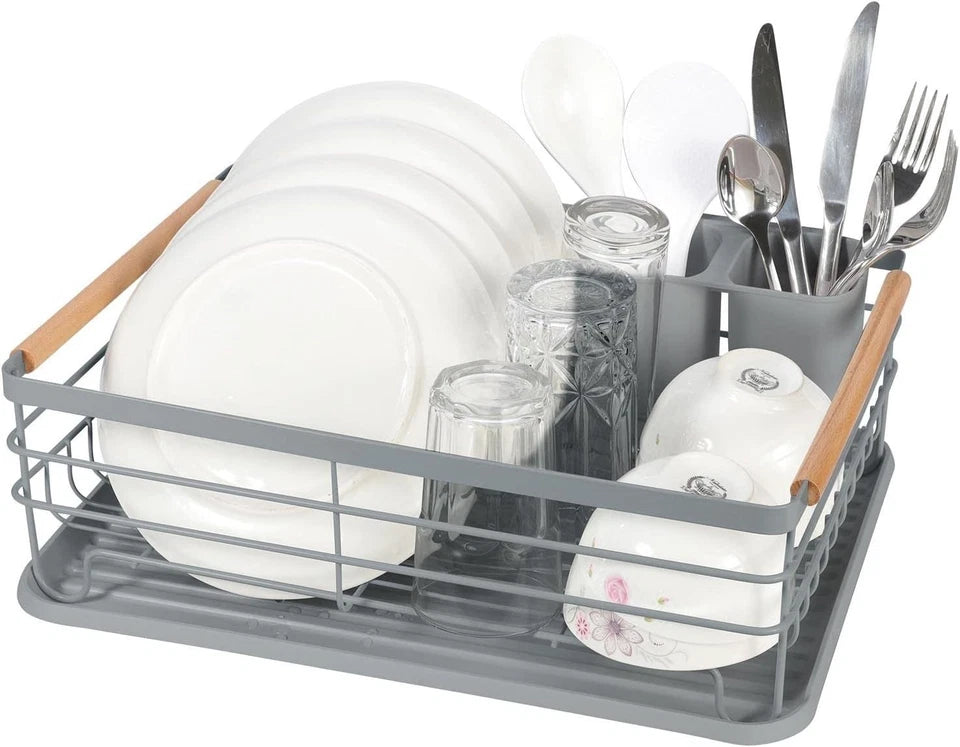 1 Tier Dish Drainer Rack Kitchen Sink Cutlery Holder Plate Rack with Drip Tray