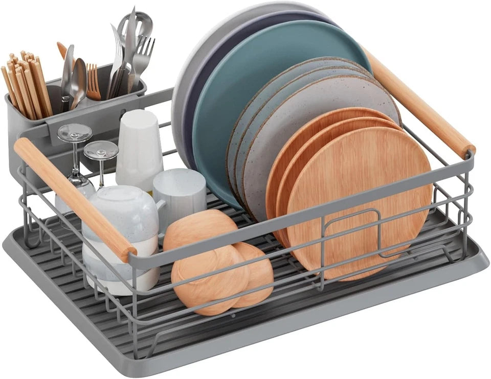 1 Tier Dish Drainer Rack Kitchen Sink Cutlery Holder Plate Rack with Drip Tray