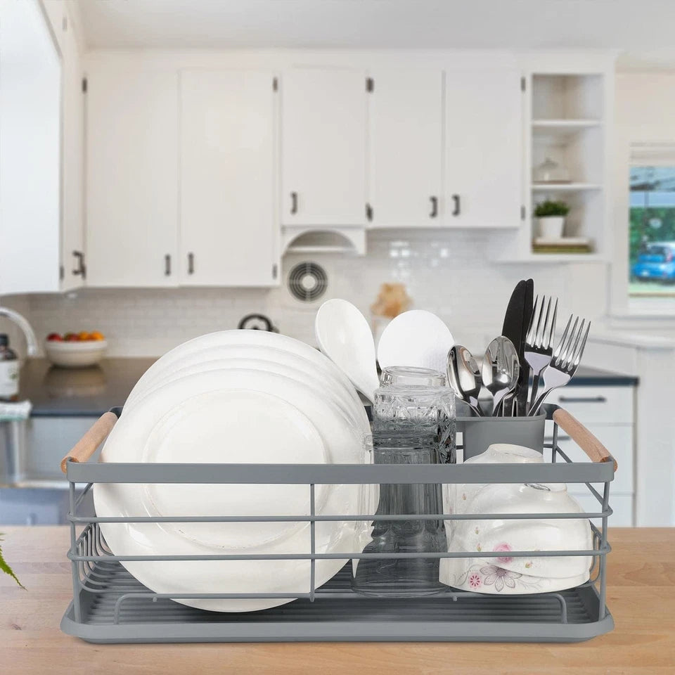 1 Tier Dish Drainer Rack Kitchen Sink Cutlery Holder Plate Rack with Drip Tray