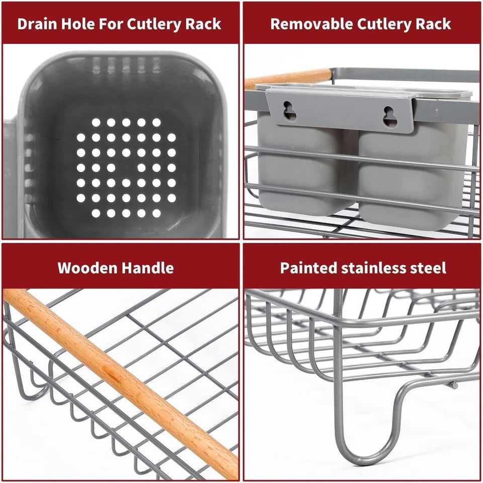 1 Tier Dish Drainer Rack Kitchen Sink Cutlery Holder Plate Rack with Drip Tray