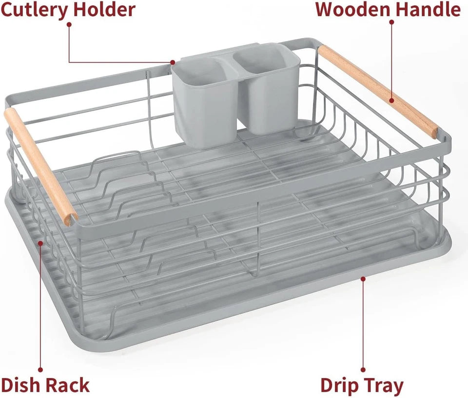 1 Tier Dish Drainer Rack Kitchen Sink Cutlery Holder Plate Rack with Drip Tray