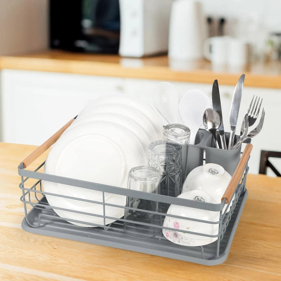 1 Tier Dish Drainer Rack Kitchen Sink Cutlery Holder Plate Rack with Drip Tray