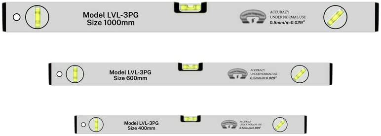 Premium 3pc Strong Aluminium Spirit Level Set - 400mm, 600mm, 1000mm - Accurate Level Tool for Construction, Woodworking, DIY, Bricklaying, Automotive, Landscaping - Silver