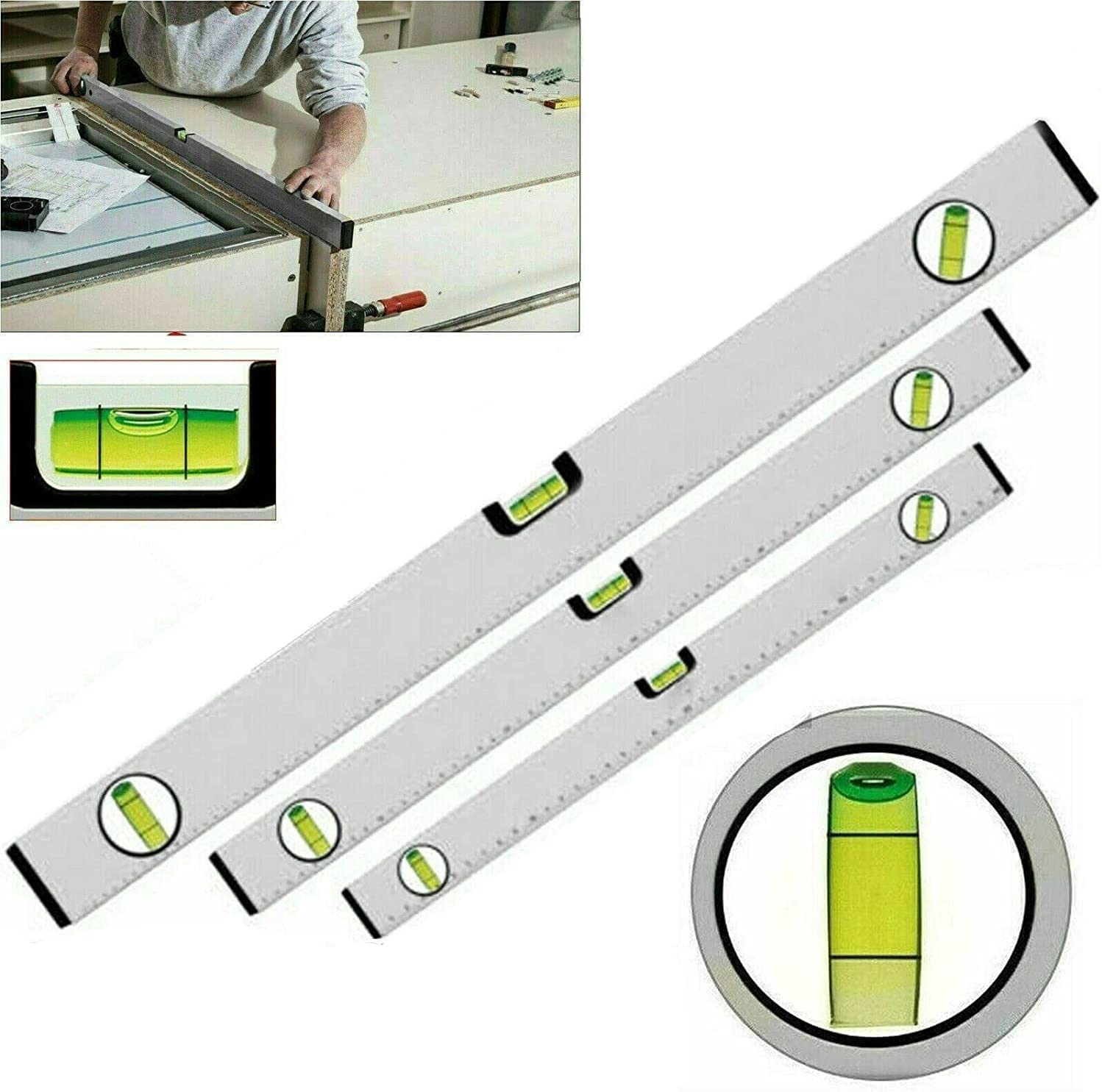 Premium 3pc Strong Aluminium Spirit Level Set - 400mm, 600mm, 1000mm - Accurate Level Tool for Construction, Woodworking, DIY, Bricklaying, Automotive, Landscaping - Silver