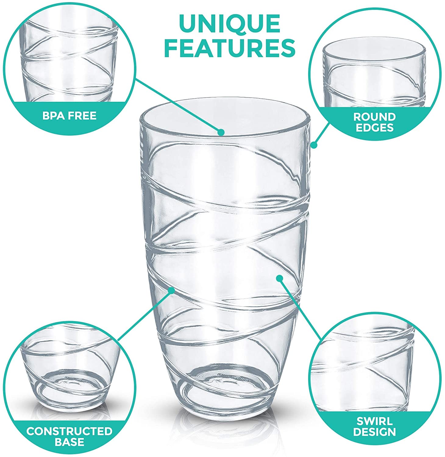 Deluxe Plastic Tumbler Glasses (Set of 4) - Reusable Clear Acrylic Drinking Glasses for Parties and Everyday Use