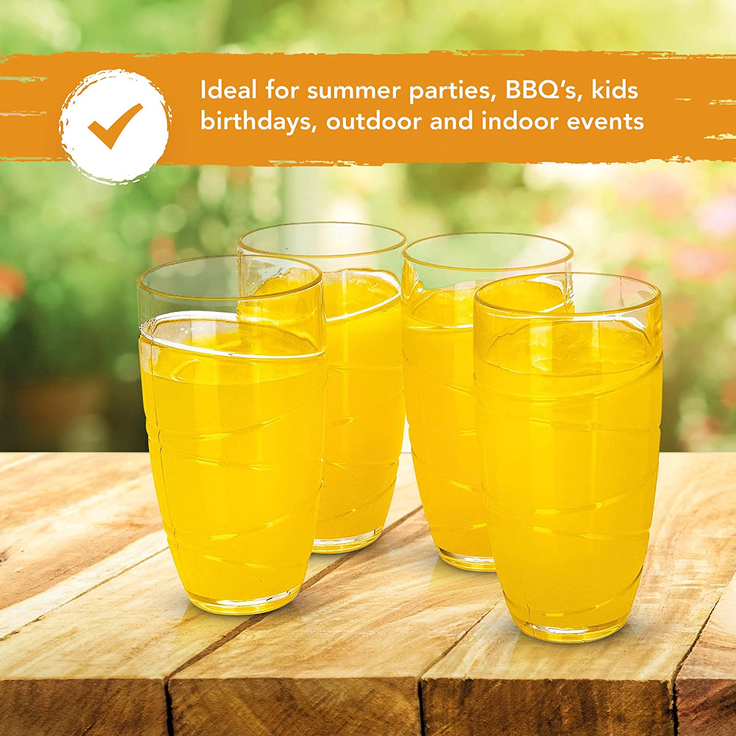 Deluxe Plastic Tumbler Glasses (Set of 4) - Reusable Clear Acrylic Drinking Glasses for Parties and Everyday Use